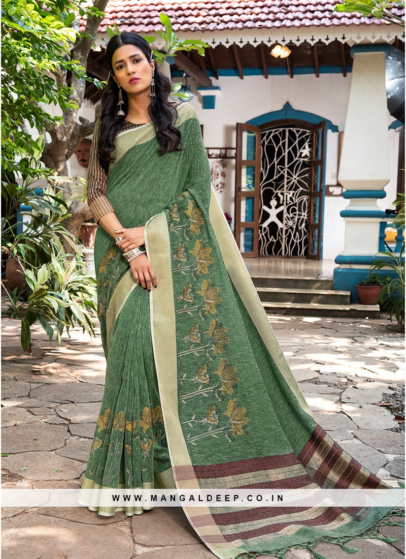 Sea Green Plain Silk Trendy Saree