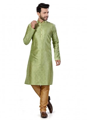 Sea Green Color Silk Mens Kurta Set