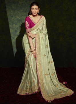 Sea Green Color Silk Wedding Wear Saree