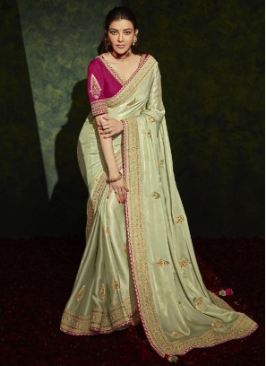 Sea Green Color Silk Wedding Wear Saree