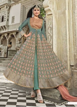 Sea Green Color Slub Silk Anarkali Dress