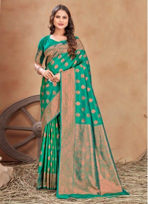 Sea Green Color Trendy Saree