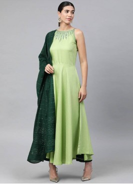 Sea Green Color Viscose Cotton Readymade Suit
