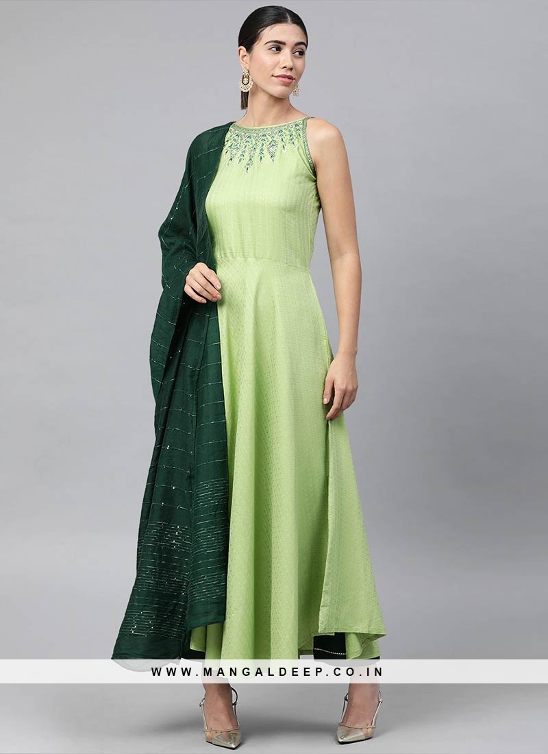 Sea Green Color Viscose Cotton Readymade Suit