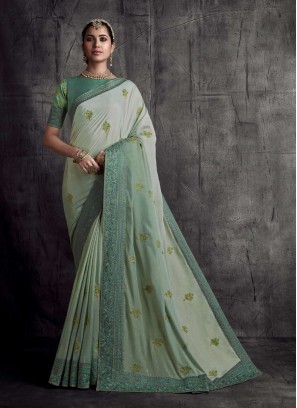 Sea Green Color Wedding Wear Silk Saree