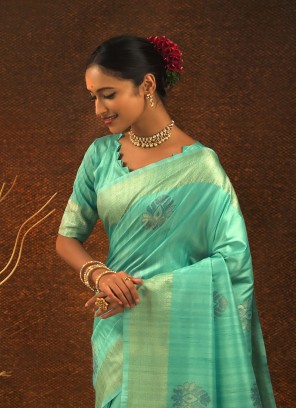 Sea Green Colour Mulberry Silk Embroidery Work Saree