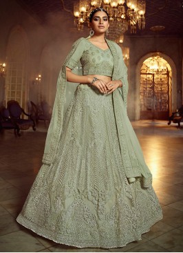 Sea Green Embroidered Net Lehenga Choli