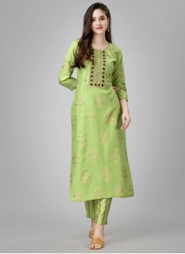 Sea Green Embroidered Rayon Casual Kurti