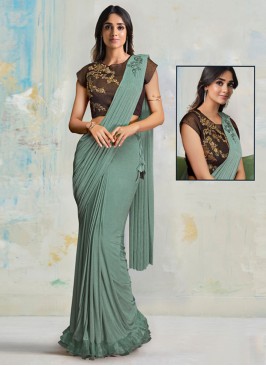 Sea Green Embroidered Saree