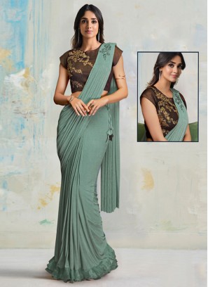 Sea Green Embroidered Saree