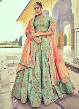 Sea Green Embroidered Trendy Lehenga Choli