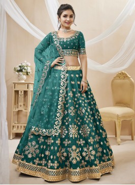 Sea Green Embroidered Trendy Lehenga Choli