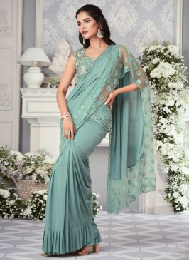 Sea Green Embroidered Wedding Designer Saree