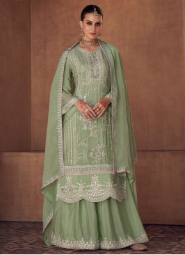 Sea Green Engagement Chinon Readymade Salwar Kameez