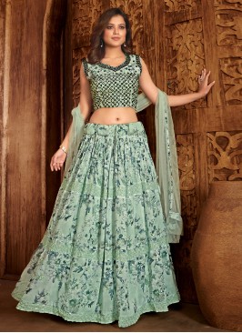 Sea Green Fancy Georgette Readymade Lehenga Choli