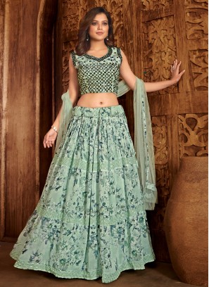 Sea Green Fancy Georgette Readymade Lehenga Choli