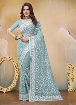 Sea Green Festival Georgette Contemporary Saree