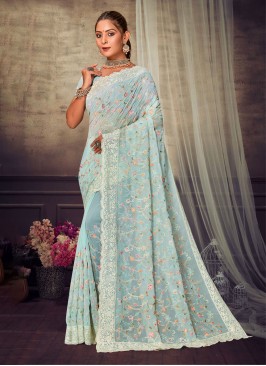 Sea Green Georgette Contemporary Saree