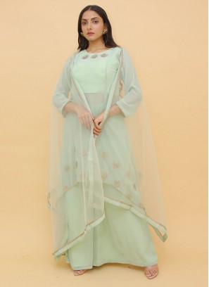 Sea Green Georgette Designer Salwar Kameez