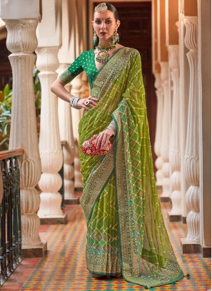 Sea Green Georgette Festival Contemporary Style Saree