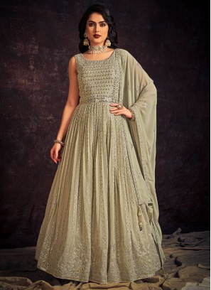 Sea Green Georgette Sequins Floor Length Gown