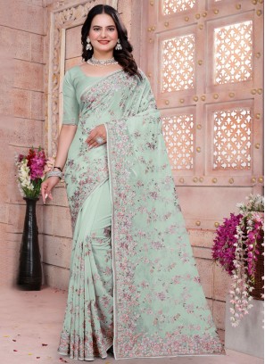 Sea Green Georgette Traditional Saree