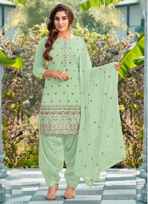 Sea Green Georgette Zari Trendy Salwar Kameez