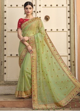 Sea Green Handwork Sangeet Classic Saree