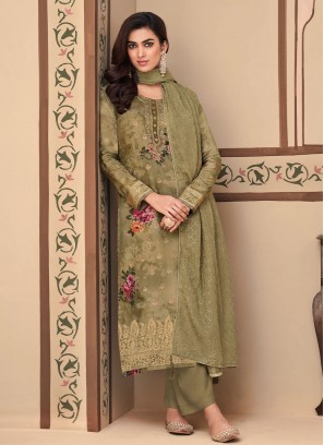 Sea Green Jacquard Silk Sangeet Trendy Salwar Kameez