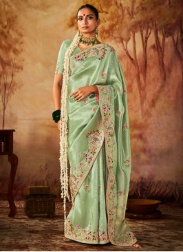 Sea Green Kanjivaram Silk Contemporary Saree