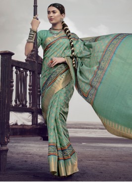 Sea Green Mehndi Silk Trendy Saree