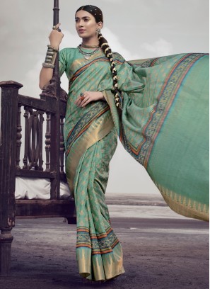 Sea Green Mehndi Silk Trendy Saree