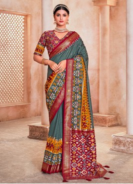 Sea Green Mirror Contemporary Saree