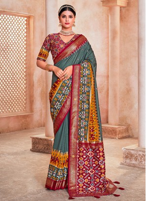 Sea Green Mirror Contemporary Saree