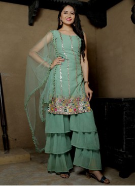 Sea Green Mirror Festival Designer Salwar Suit