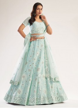 Sea Green Mirror Wedding A Line Lehenga Choli