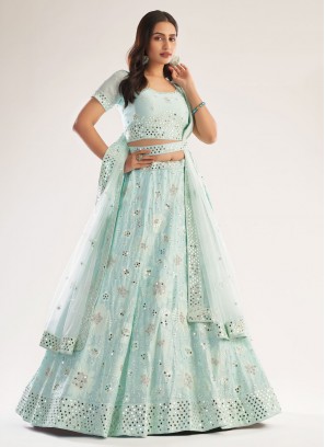 Sea Green Mirror Wedding A Line Lehenga Choli