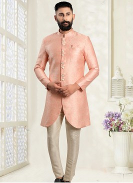 Baby Pink & Off White Fusion Elegance: Men's Indo-Western Ensemble