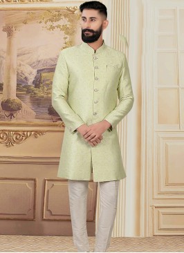 Sea Green & Off White Fusion Elegance: Men's Indo-Western Ensemble