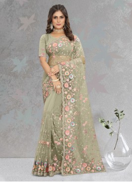 Sea Green Net Butta Contemporary Saree