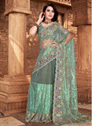 Sea Green Net Contemporary Saree