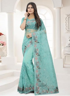 Sea Green Net Festival Contemporary Saree