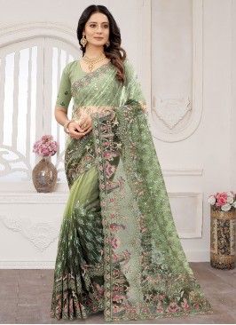 Sea Green Net Resham Classic Saree