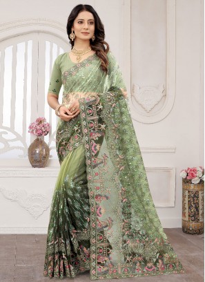 Sea Green Net Resham Classic Saree