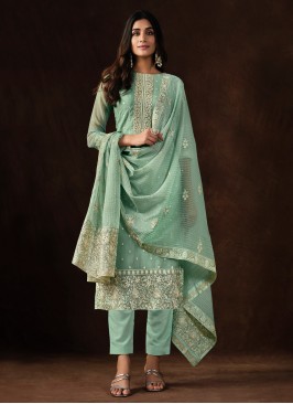 Sea Green Organza Pant Style Suit