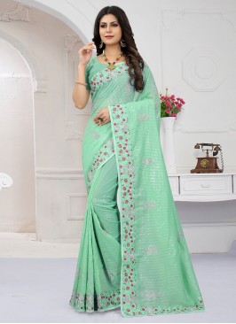Sea Green Organza Reception Trendy Saree