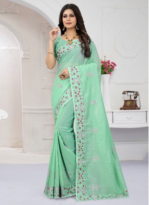 Sea Green Organza Reception Trendy Saree