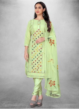 Sea Green Printed Ceremonial Churidar Salwar Suit