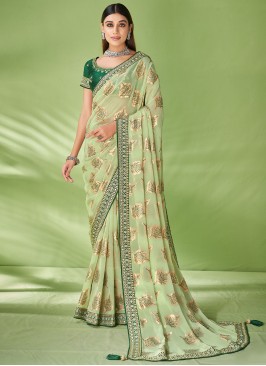 Sea Green Sangeet Georgette Contemporary Style Saree