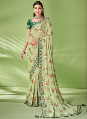 Sea Green Sangeet Georgette Contemporary Style Saree